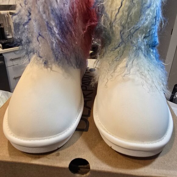 BEARPAW Boo Real Lamb Fur Lined Boots White / Rainbow Women's Size 7 NEW RARE - Picture 11 of 14